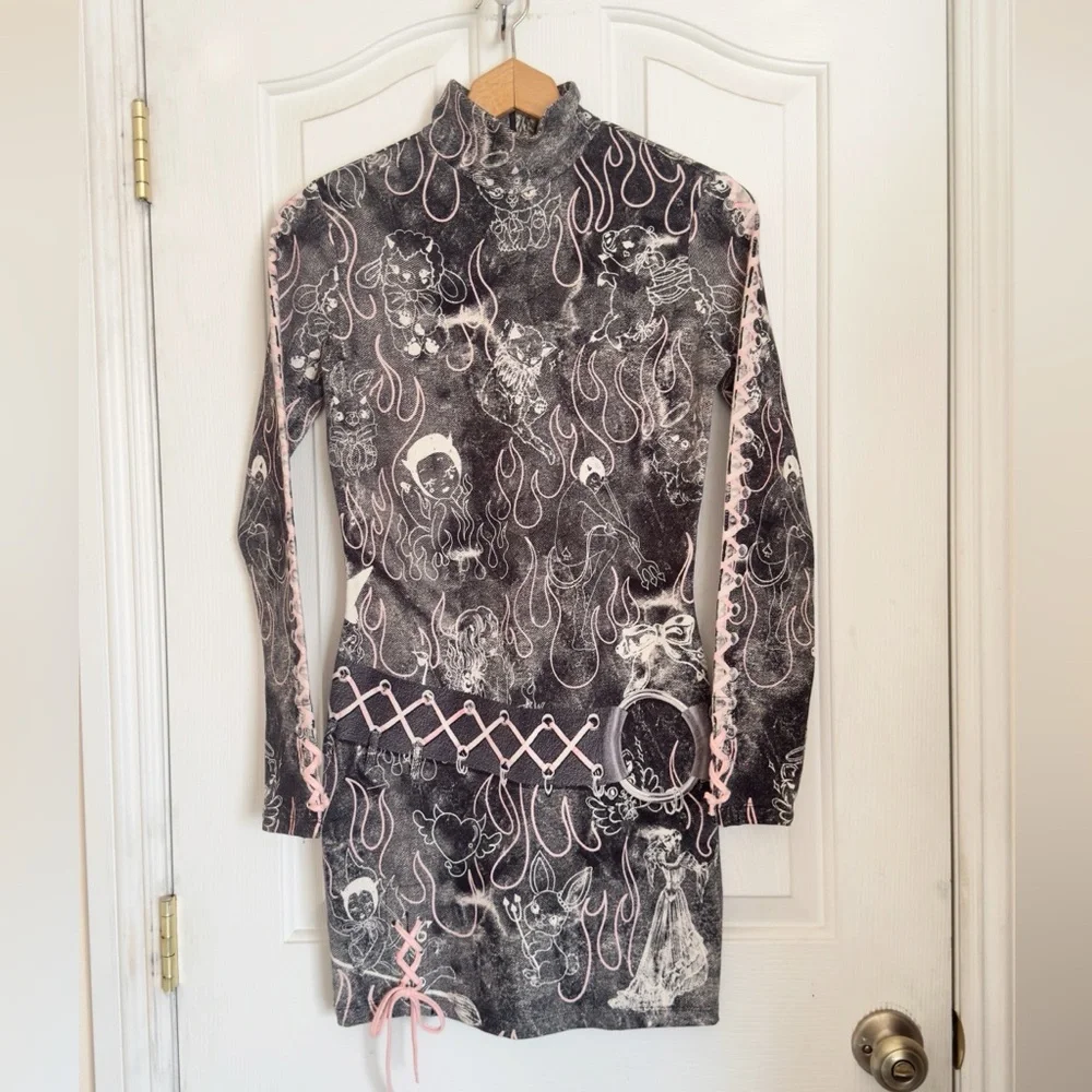 Desegual Maria Escote Y2K Punk Bow Detail Kawaia Mini Slim Dress size S - Picture 3 of 10